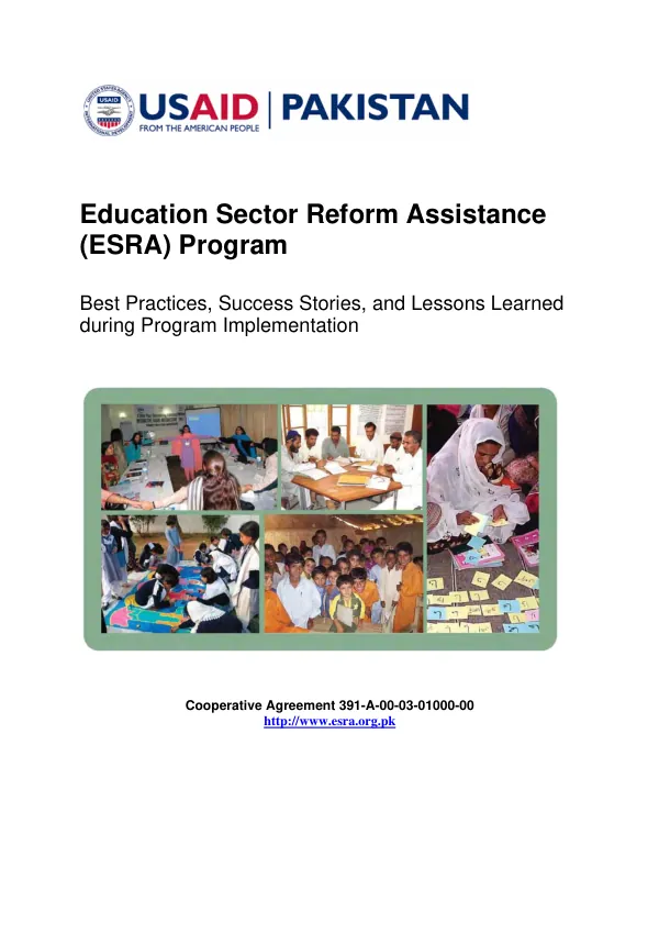 Education sector reform assistance (ESRA) program : best practices, success stories, and lessons learned during program implementation