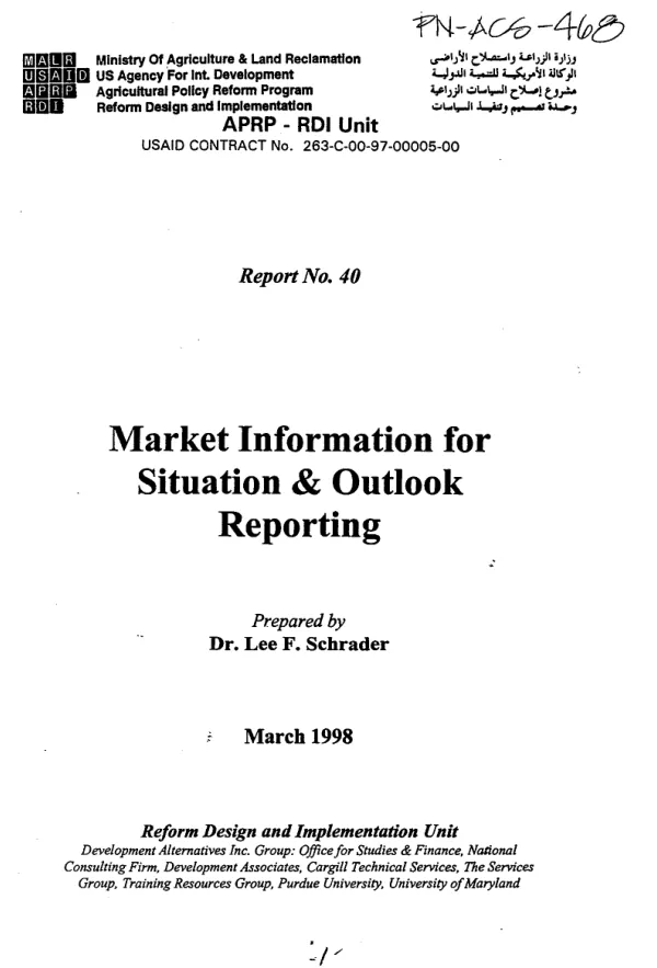 [Agricultural] market information for situation & outlook reporting