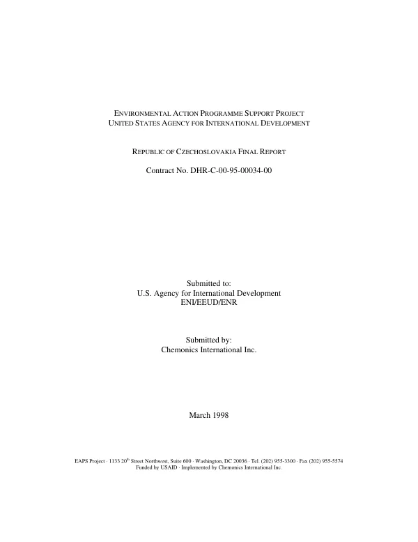Environmental action programme support project, United States Agency for International Development : Republic of Czechoslovakia final report
