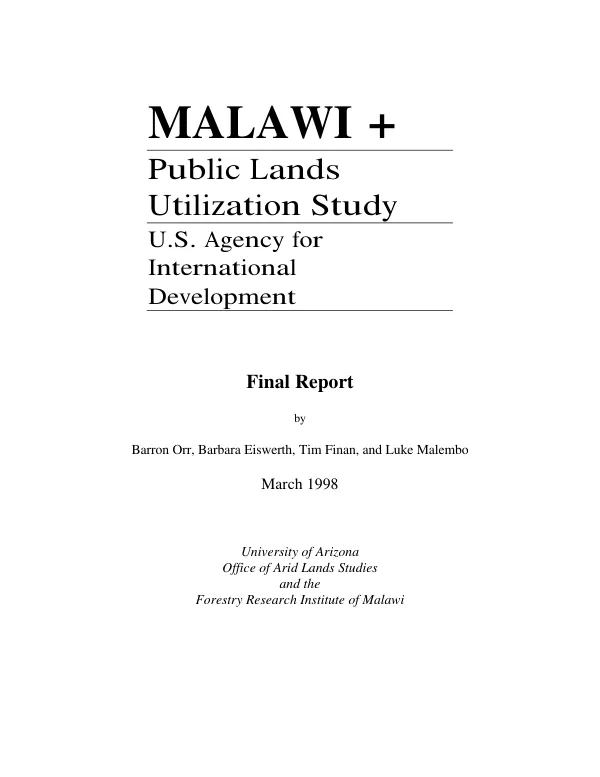 Malawi + : public lands utilization study [PLUS]