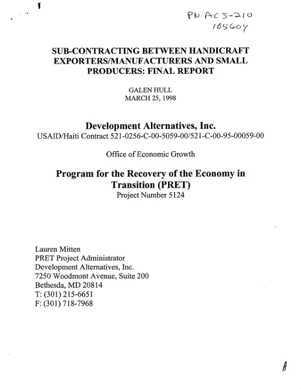Sub-contracting between handicraft exporters/manufacturers and small producers : final report