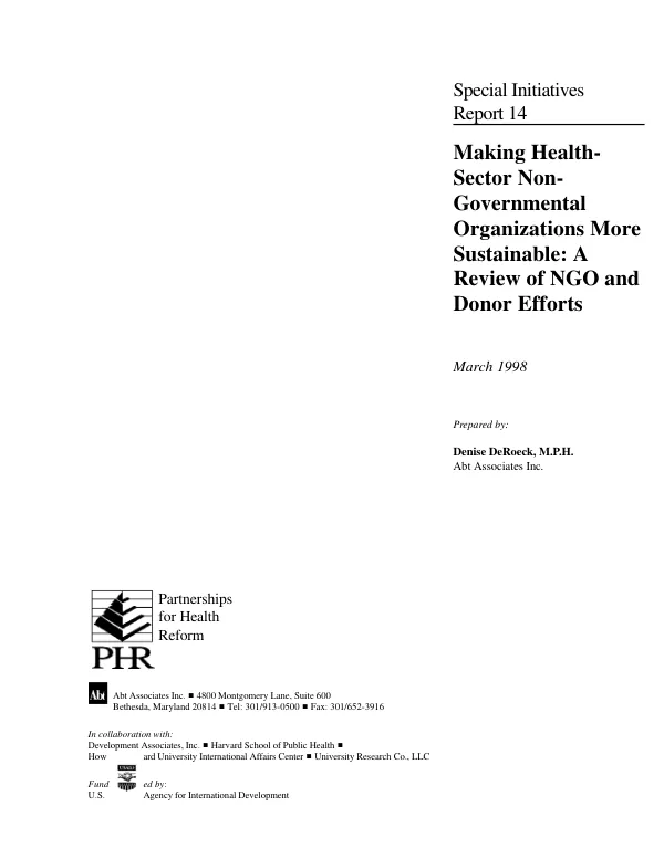 Making health-sector non-governmental organizations more sustainable : a review of NGO and donor efforts