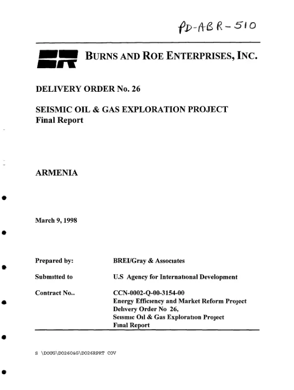 Seismic oil & gas exploration project : final report -- Armenia