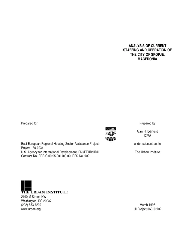 Analysis of current staffing and operation of the city of Skopje, Macedonia