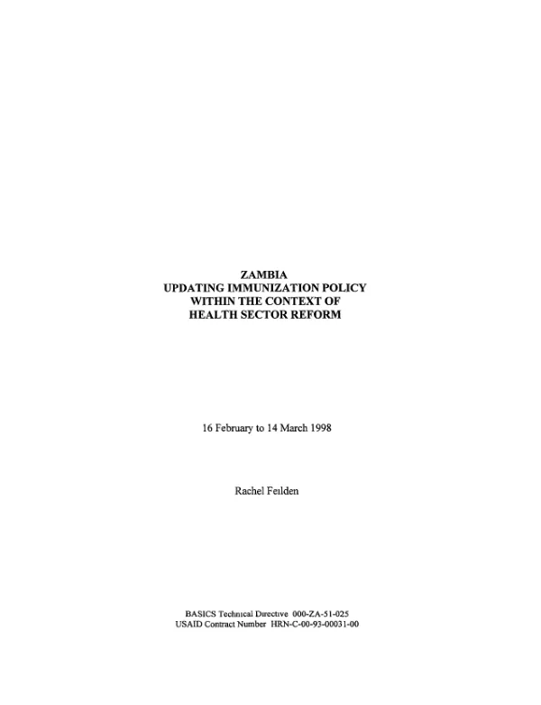 Zambia : updating immunization policy within the context of health sector reform