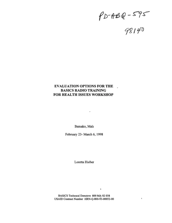 Evaluation options for the BASICS [basic support for institutionalizing child survival] radio training for health issues workshop
