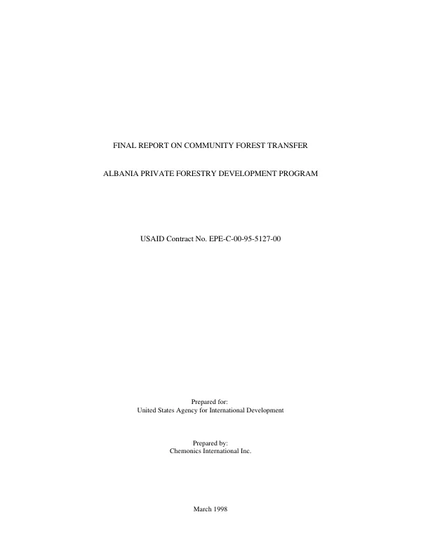 Final report on community forest transfer : Albania private forestry development program