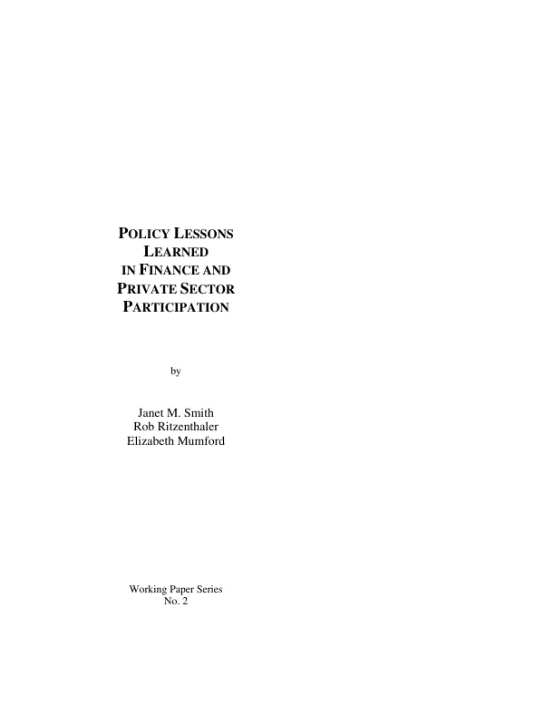 Policy lessons learned in finance and private sector participation