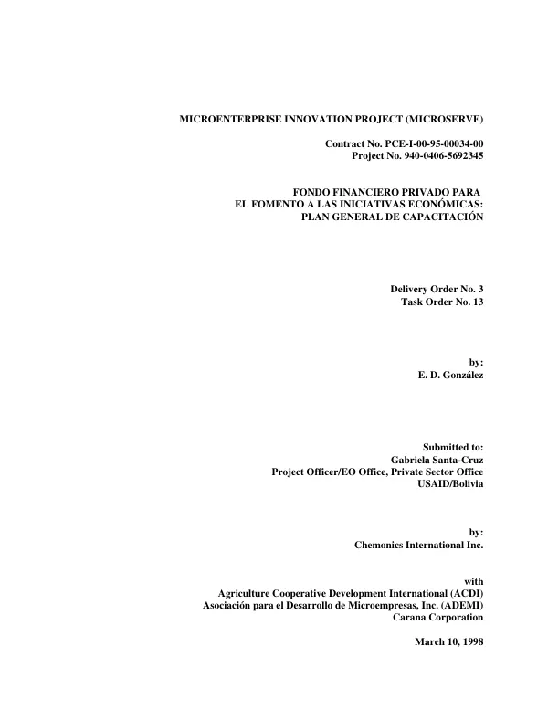 Fondo Financiero Privado para el Fomento a las Iniciativas Economicas : plan general de capacitacion