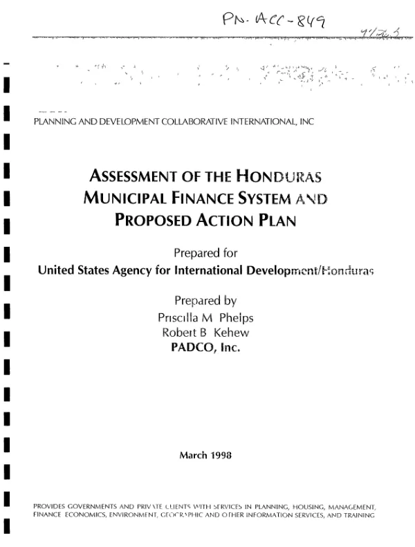 Assessment of the Honduras municipal finance system and proposed action plan