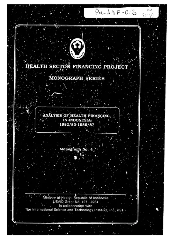 Analisys [analysis] of health financing in Indonesia -- 1982-1986