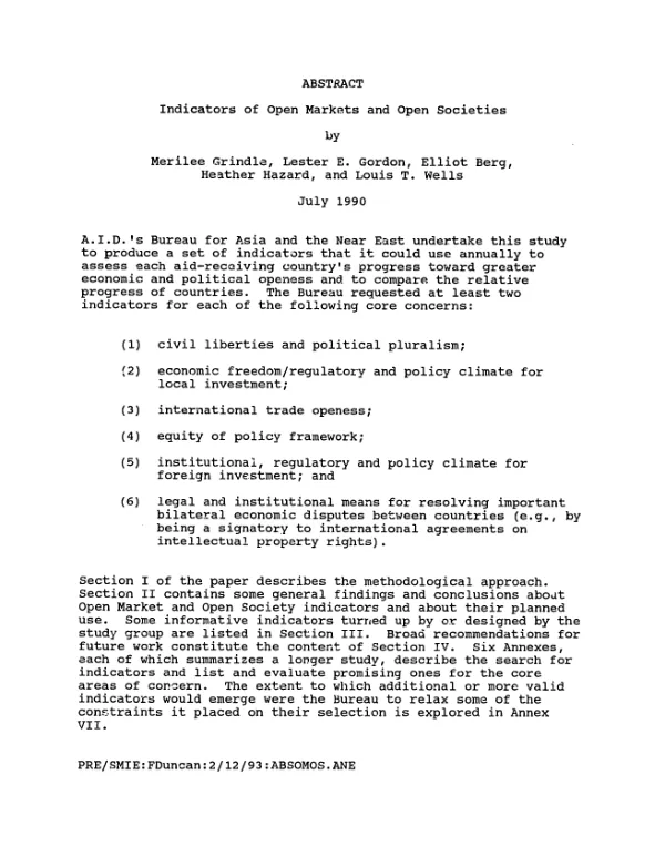 Indicators of open markets and open societies