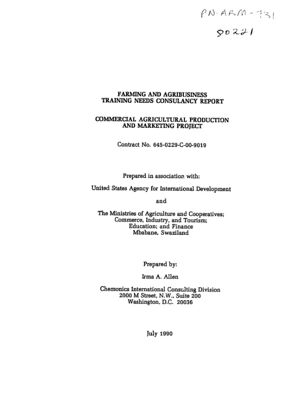 Farming and agribusiness training needs consultancy report : commercial agricultural production and marketing project
