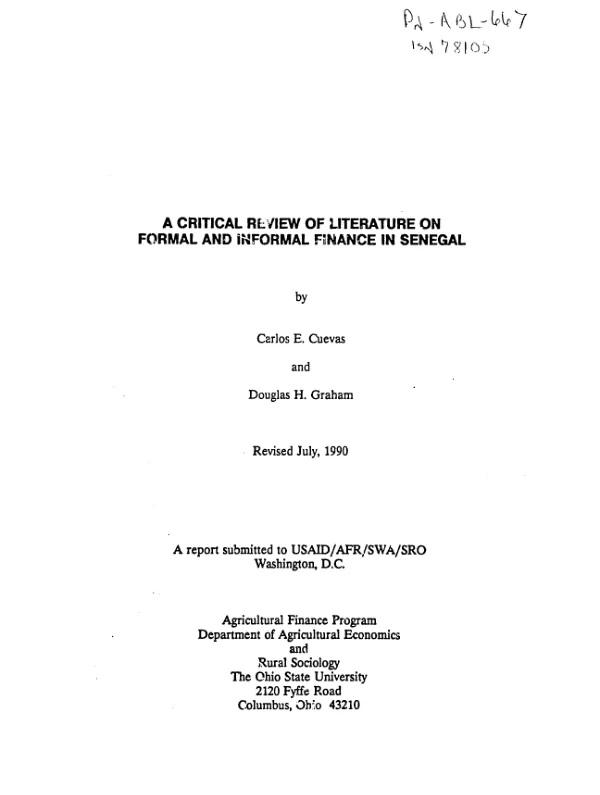 Critical review of literature on formal and informal finance in Senegal
