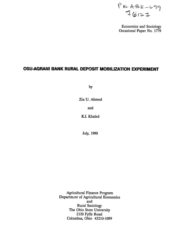 Osu-Agrani Bank rural deposit mobilization experiment