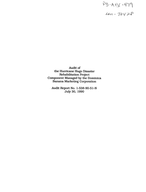 Audit of the Hurricane Hugo disaster rehabilitation project component managed by the Dominica Banana Marketing Corporation