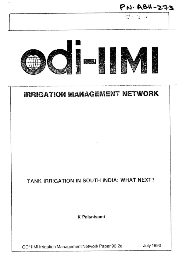Tank irrigation in South India : what next?