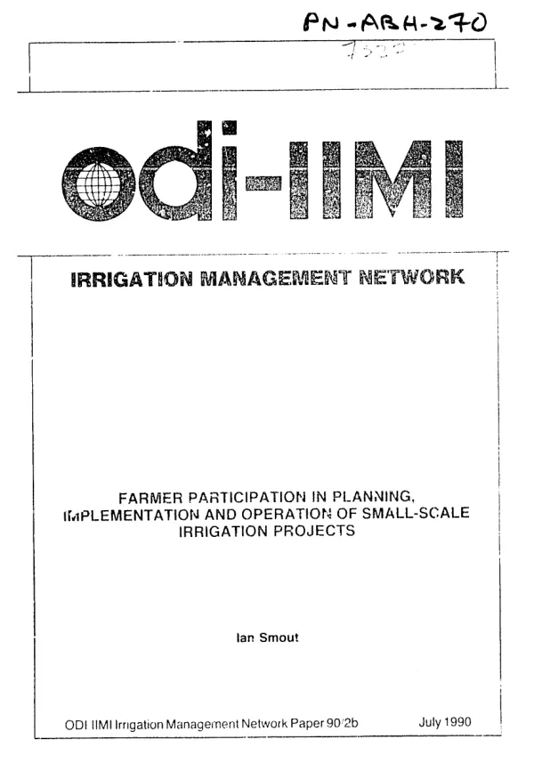 Farmer participation in planning, implementation and operation of small-scale irrigation projects