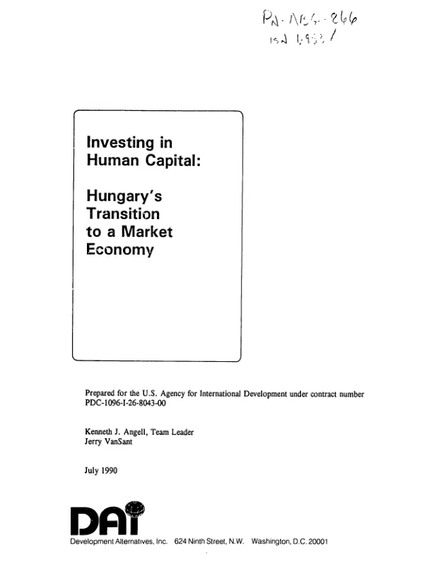 Investing in human capital : Hungary"s transition to a market economy