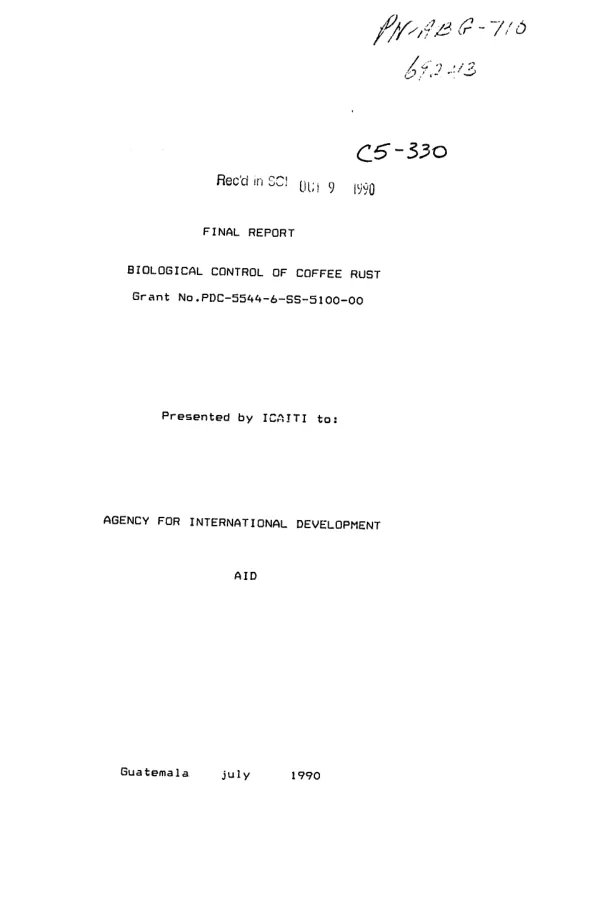 Final report : biological control of coffee rust