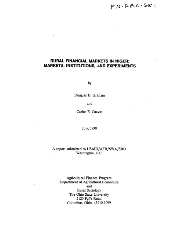 Rural financial markets in Niger : markets, institutions and experiments