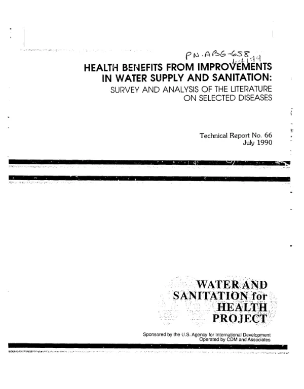 Health benefits from improvements in water supply and sanitation : survey and analysis of the literature on selected diseases