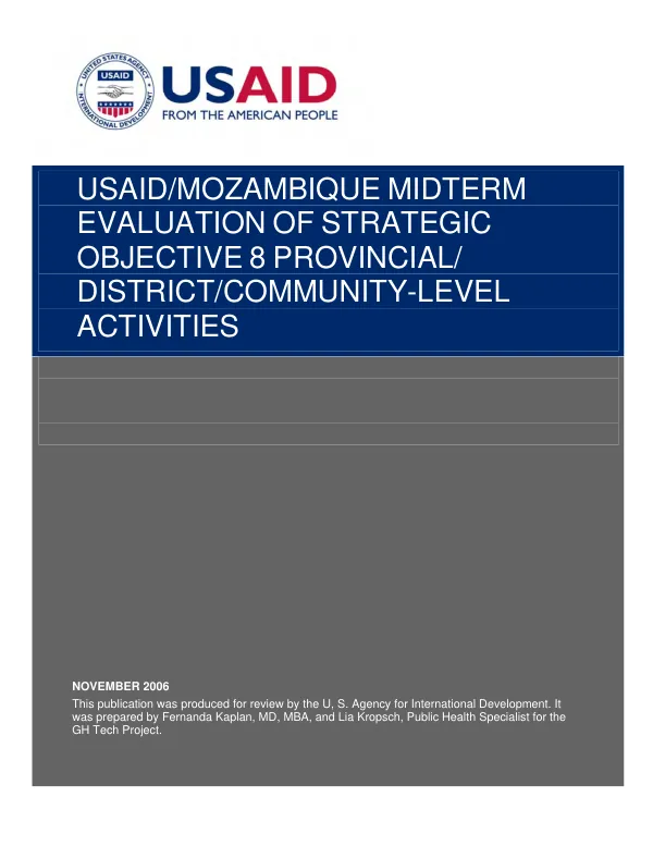 USAID/Mozambique midterm evaluation of strategic objective 8 (SO8) provincial/district/community-level activities
