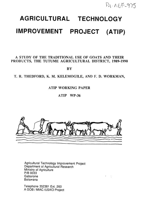 Study of the traditional use of goats and their products, the Tutume Agricultural District, 1989-1990