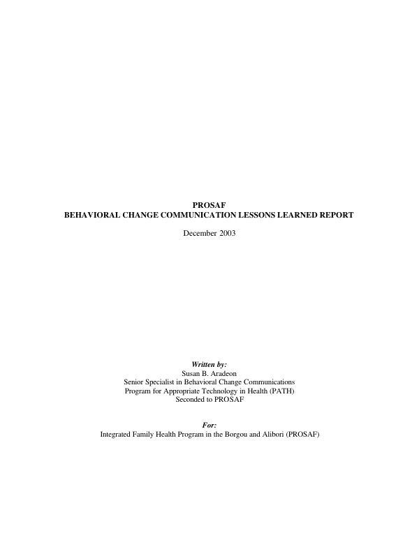 PROSAF : behavioral change communication lessons learned report