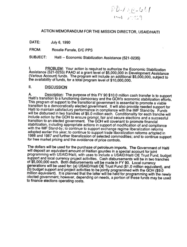 Haiti economic stabilization assistance (521-0235)