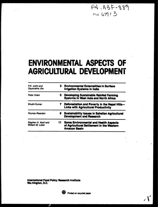 Environmental aspects of agricultural development