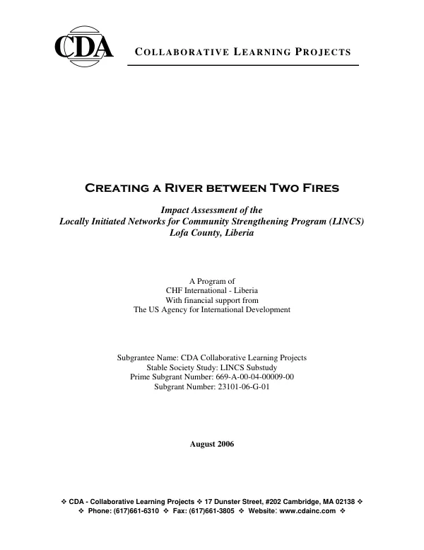 Creating a river between two fires : impact assessment of the locally initiated networks for community strengthening program (LINCS), Lofa County, Liberia