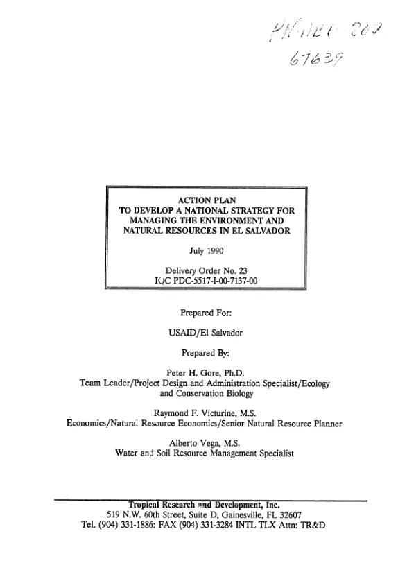 Action plan to develop a national strategy for managing the environment and natural resources in El Salvador