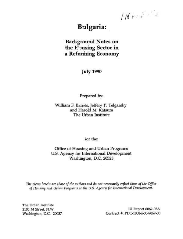 Bulgaria : background notes on the housing sector in a reforming economy