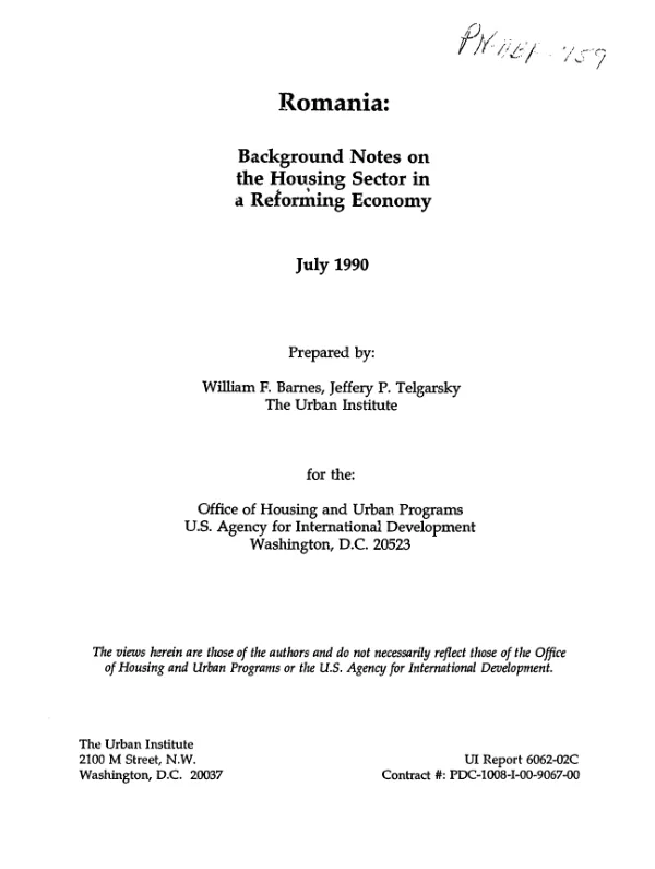 Romania : background notes on the housing sector in a reforming economy
