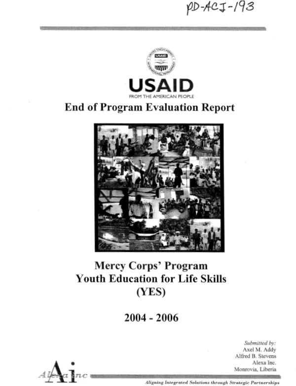 End of program evaluation report : Mercy Corps' program -- youth education for life skills (YES) : 2004-2006