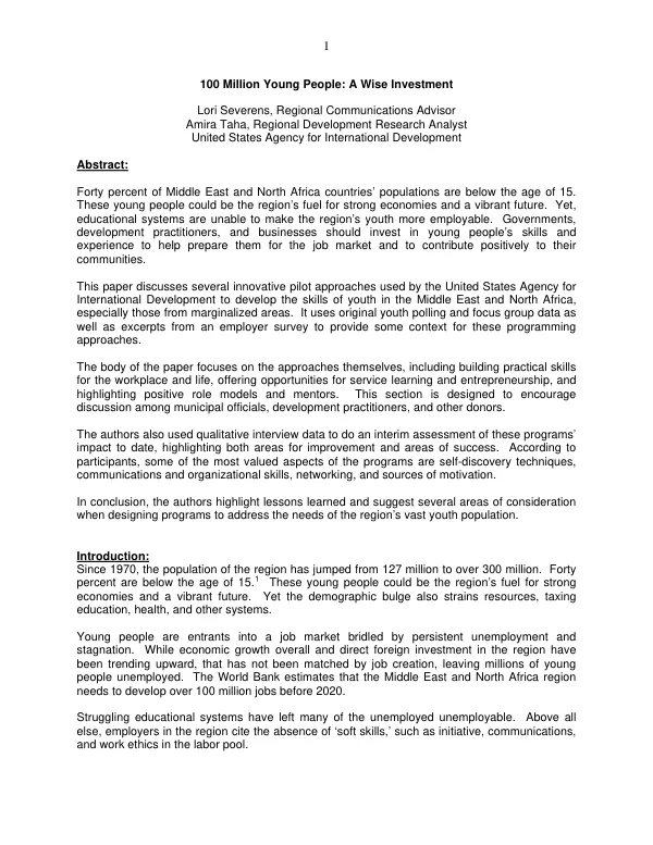 AID contract no. PDC-0230-C-00-6160-00 with US Small Business Administration for a program in development education
