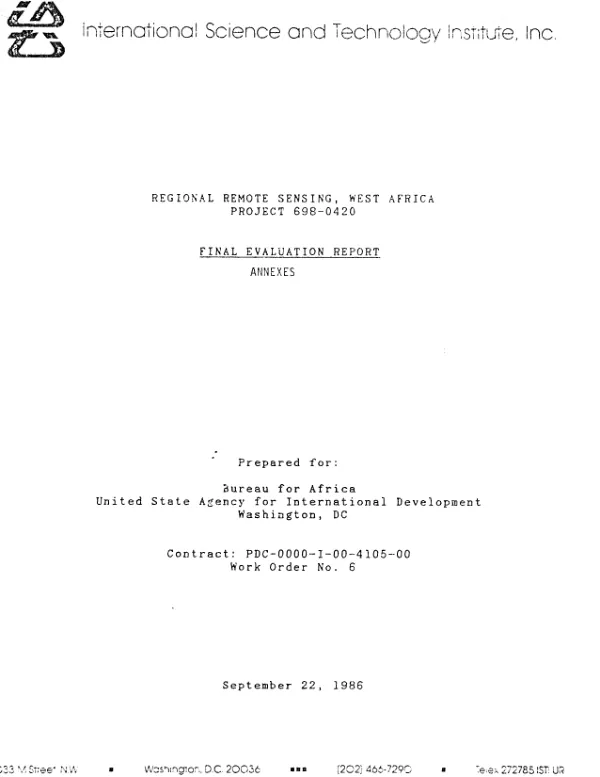 Regional remote sensing, West Africa, project 698-0420 : final evaluation report -- annexes