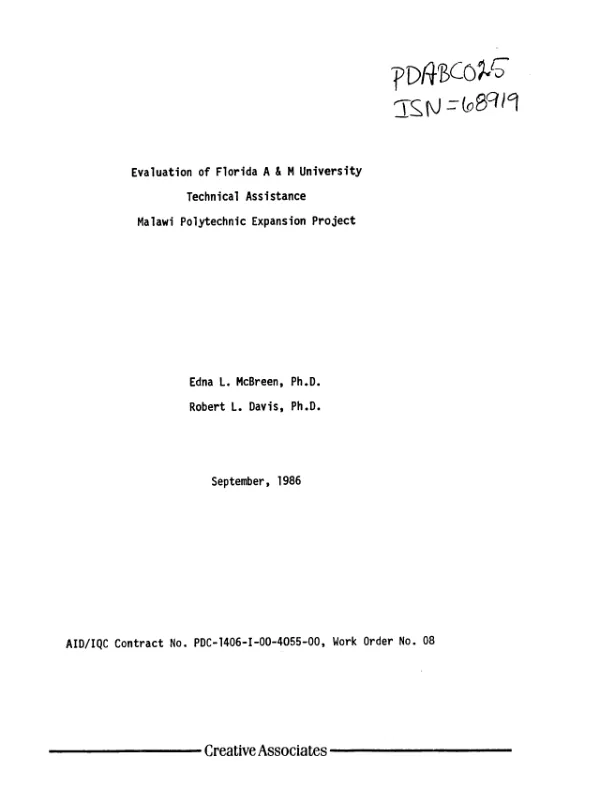 Evaluation of Florida A & M University technical assistance Malawi polytechnic expansion project