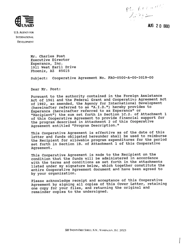 AID grant no. 674-0206-G-00-6023-00/674-0206-G-00-6026-00 to National Association of Federated Chambers of Commerce (NAFCOC) for the planning of programs in the support of black enterprise development in South Africa