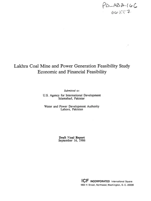 Lakhra coal mine and power generation feasibility study : economic and financial feasibility