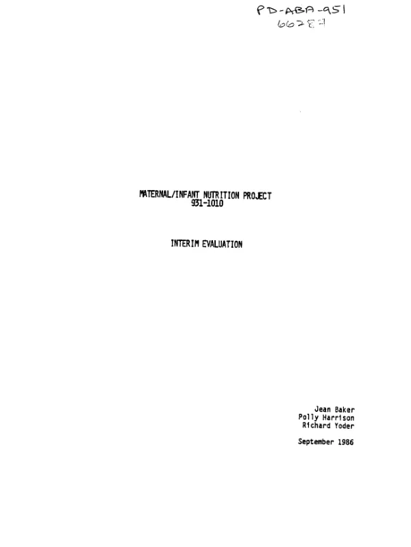 Maternal/infant nutrition project 931-1010 : interim evaluation