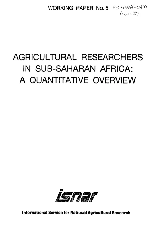 Agricultural researchers in sub-Saharan Africa : a quantitative overview