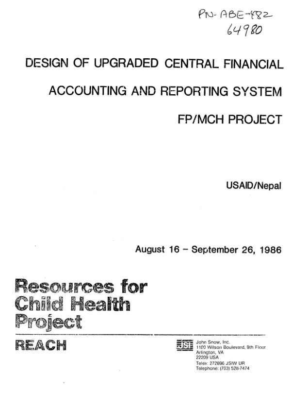Design of upgraded central financial accounting and reporting system FP/MCH project