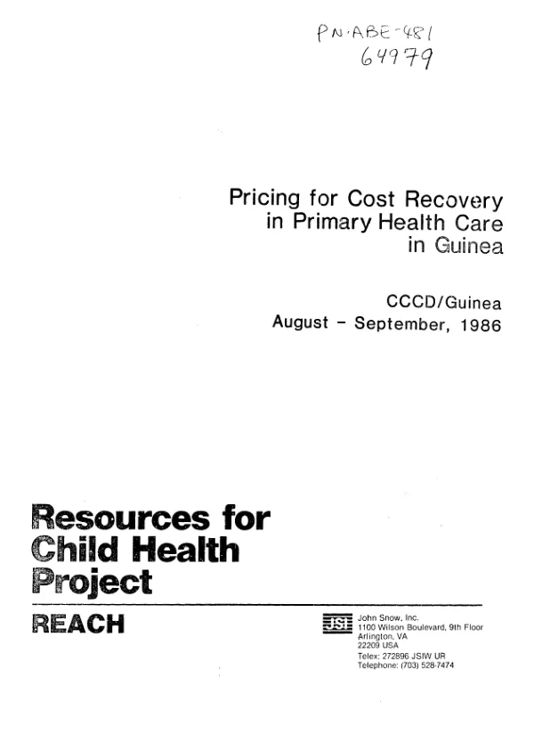 Pricing for cost recovery in primary health care in Guinea