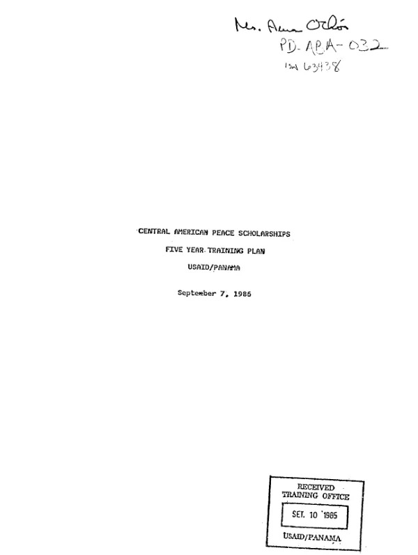 Central American peace scholarships five year training plan, USAID/Panama