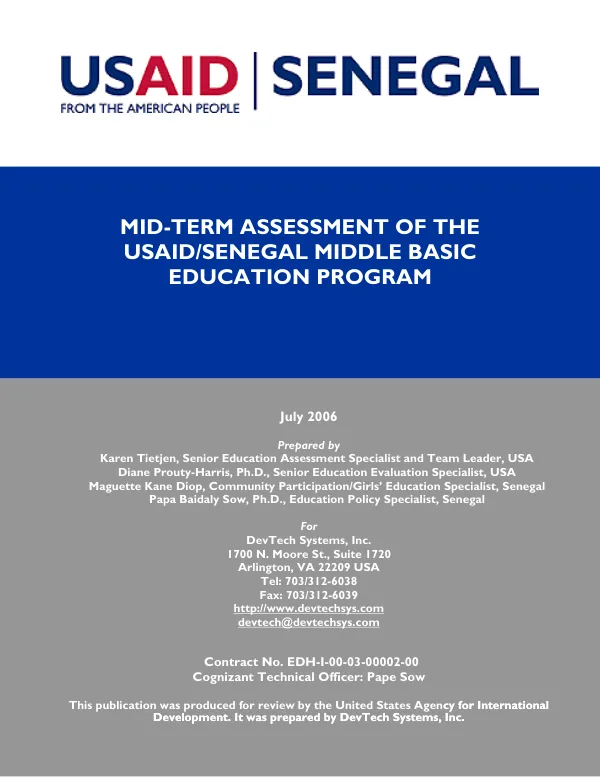 Mid-term assessment of the USAID/Senegal middle basic education program