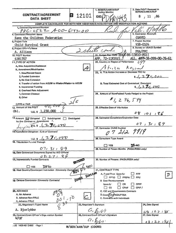 Cooperative agreement no. PDC-0524-A-00-6147-00 to Save the Children