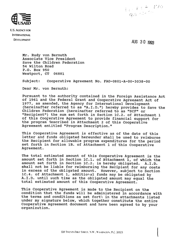 Cooperative agreement no. PDC-0523-A-00-6148-00 to Catholic Relief Services