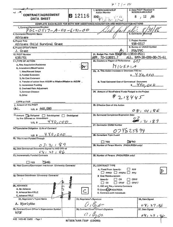 Cooperative agreement no. PDC-0517-A-00-6141-00 to AFRICARE